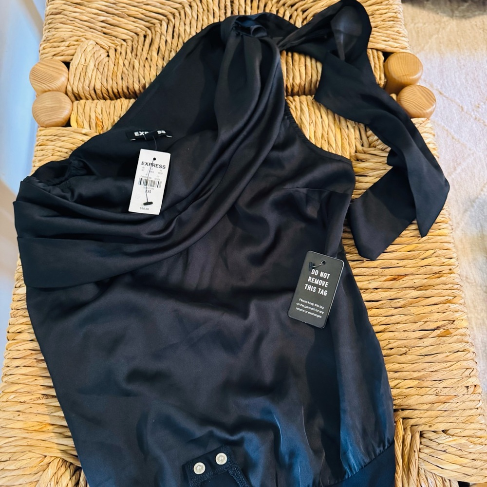 Express Satin Elegant Black Bodysuit XXS NWT